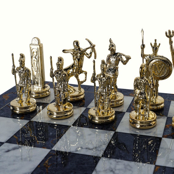 Luxury handmade chess set-Brass chessmen walnut mosaic chess board - GIFT  iTEM