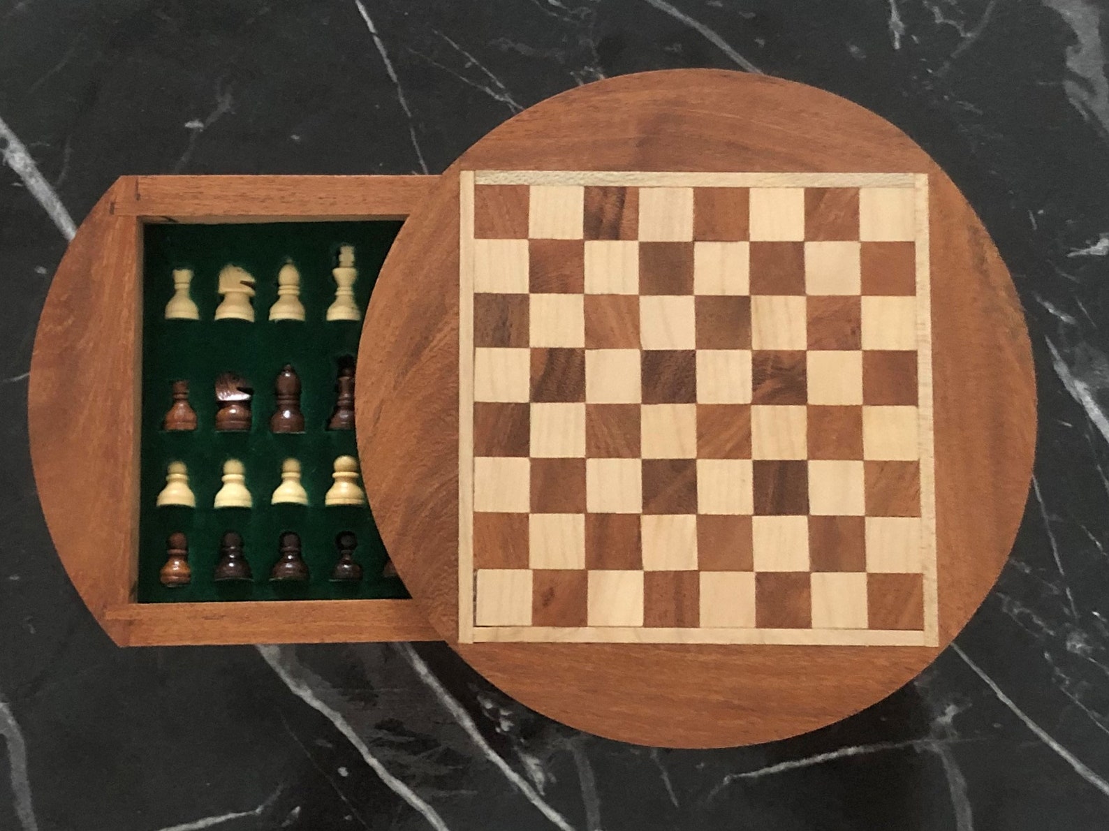 Non-magnetic Wooden Round Chess Board With Storage Set 5 Inch - Etsy