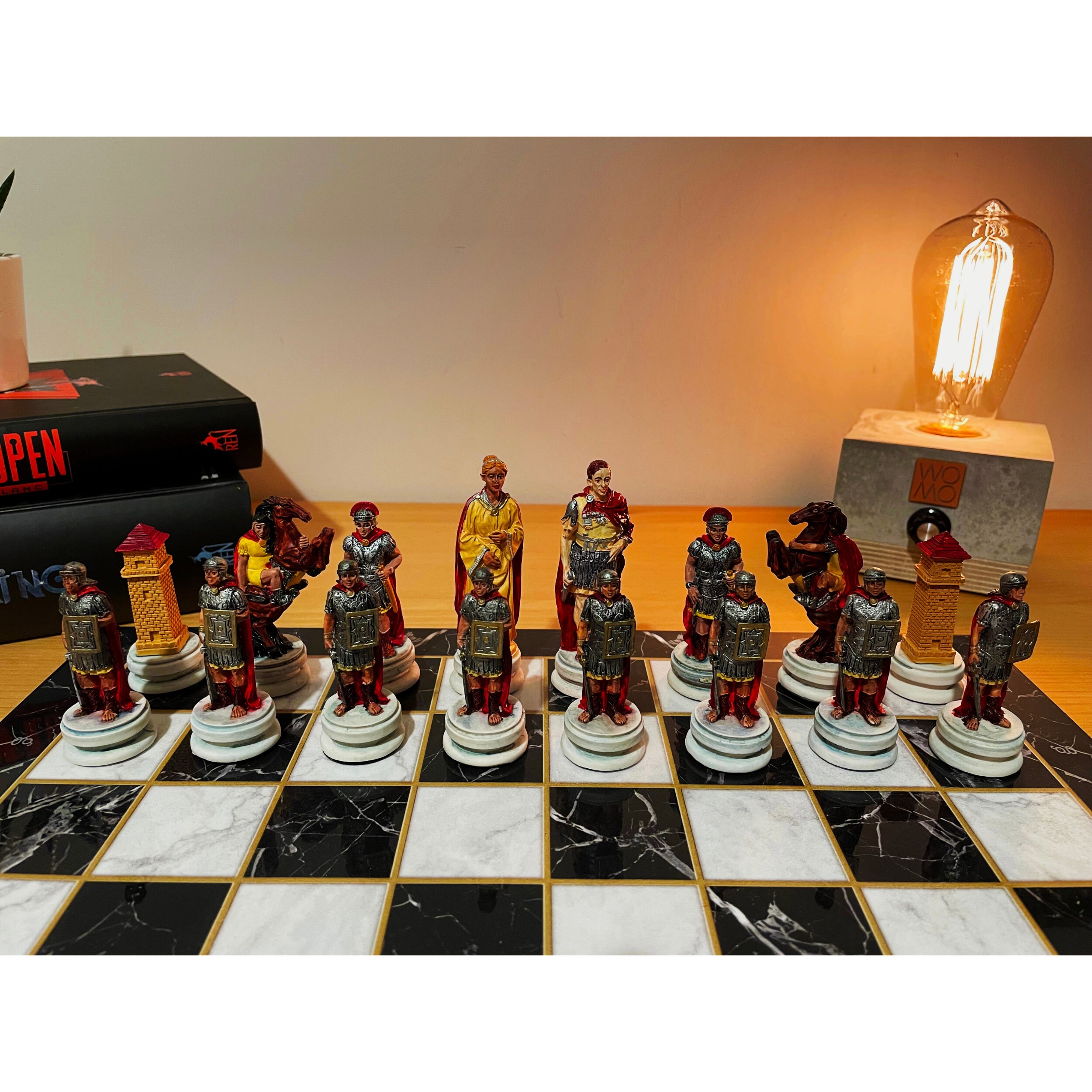 Gifts & Decors Pharaoh Egyptian Army VS Caesar Roman Empire Centurions  Resin Chess Pieces with Glass Board Set