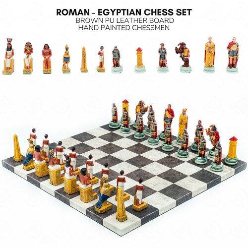 Egyptian - Roman Premium Chess Set with Leather board 36cm | 14