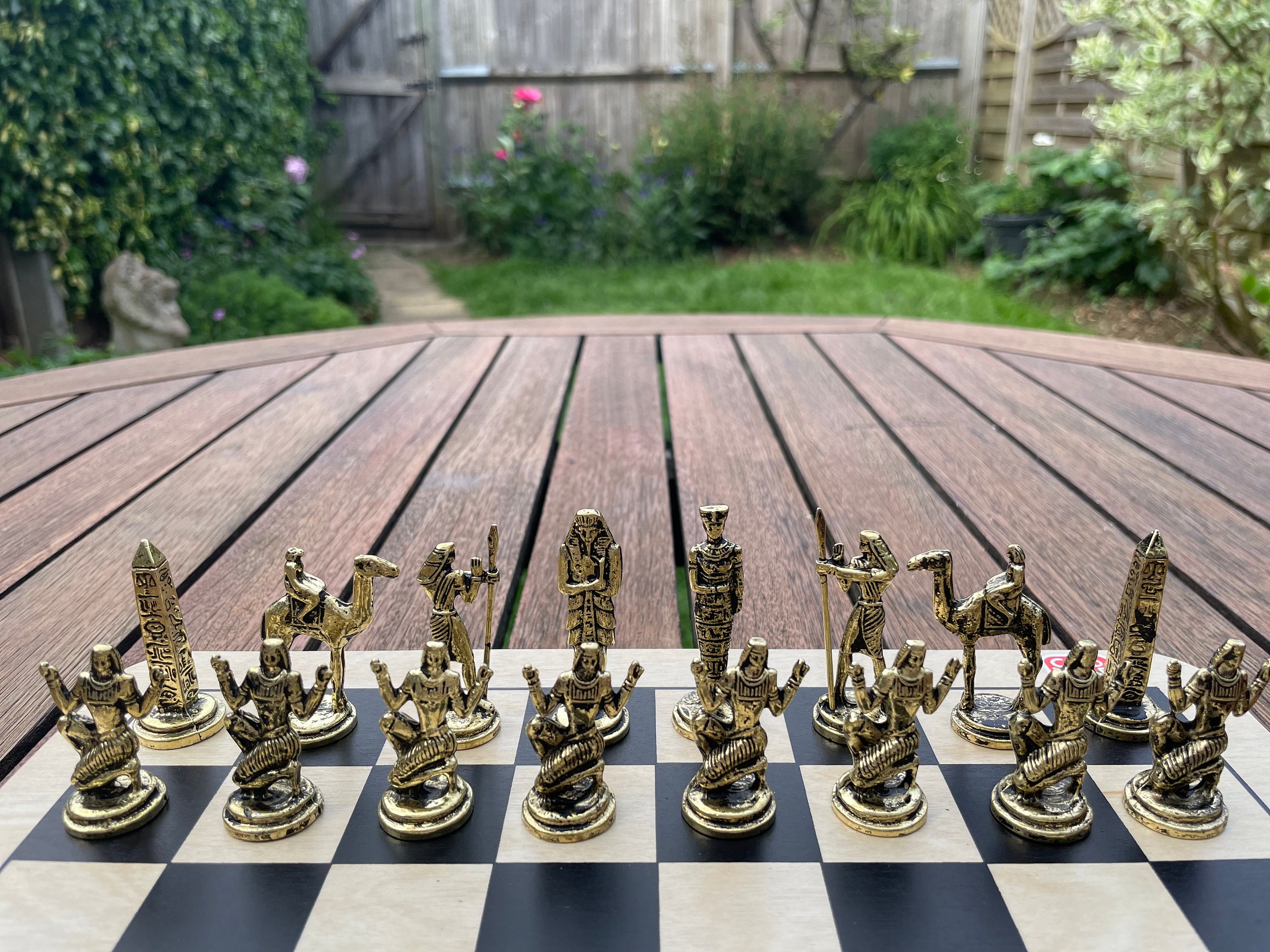 Set Wooden chess and checkers Metal Box