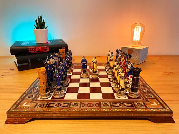 Chess Set Hand Painted Ottoman vs Crusaders and Wooden Chess Board Handmade