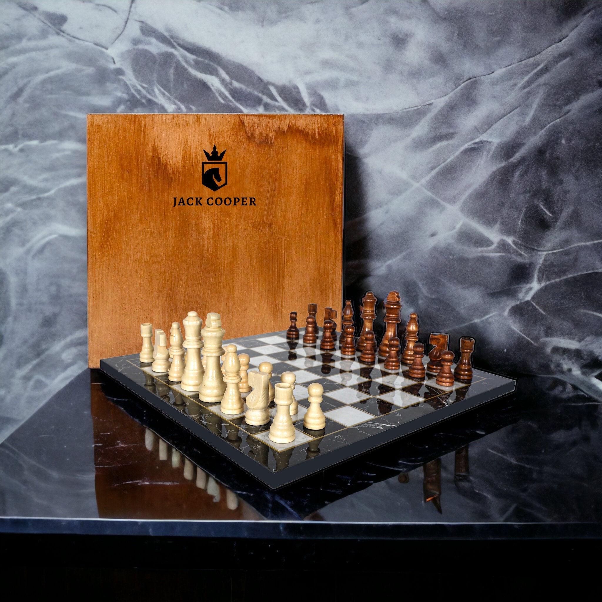 Wooden Chess Set 12/15 Inch 30/37 Cm Mosaic / Walnut / -  Norway