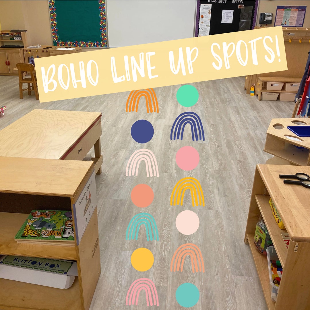BOHO Dot and Rainbow Line Classroom Decor. Line up Floor Spots Etsy