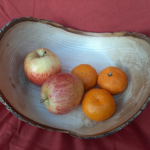 ASH wood turned, natural edged fruit bowl, handmade in West Lothian, Scotland