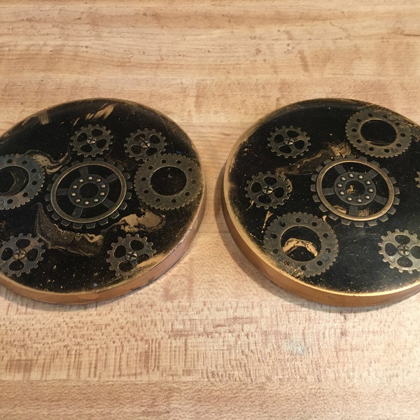 Steampunk style resin coasters