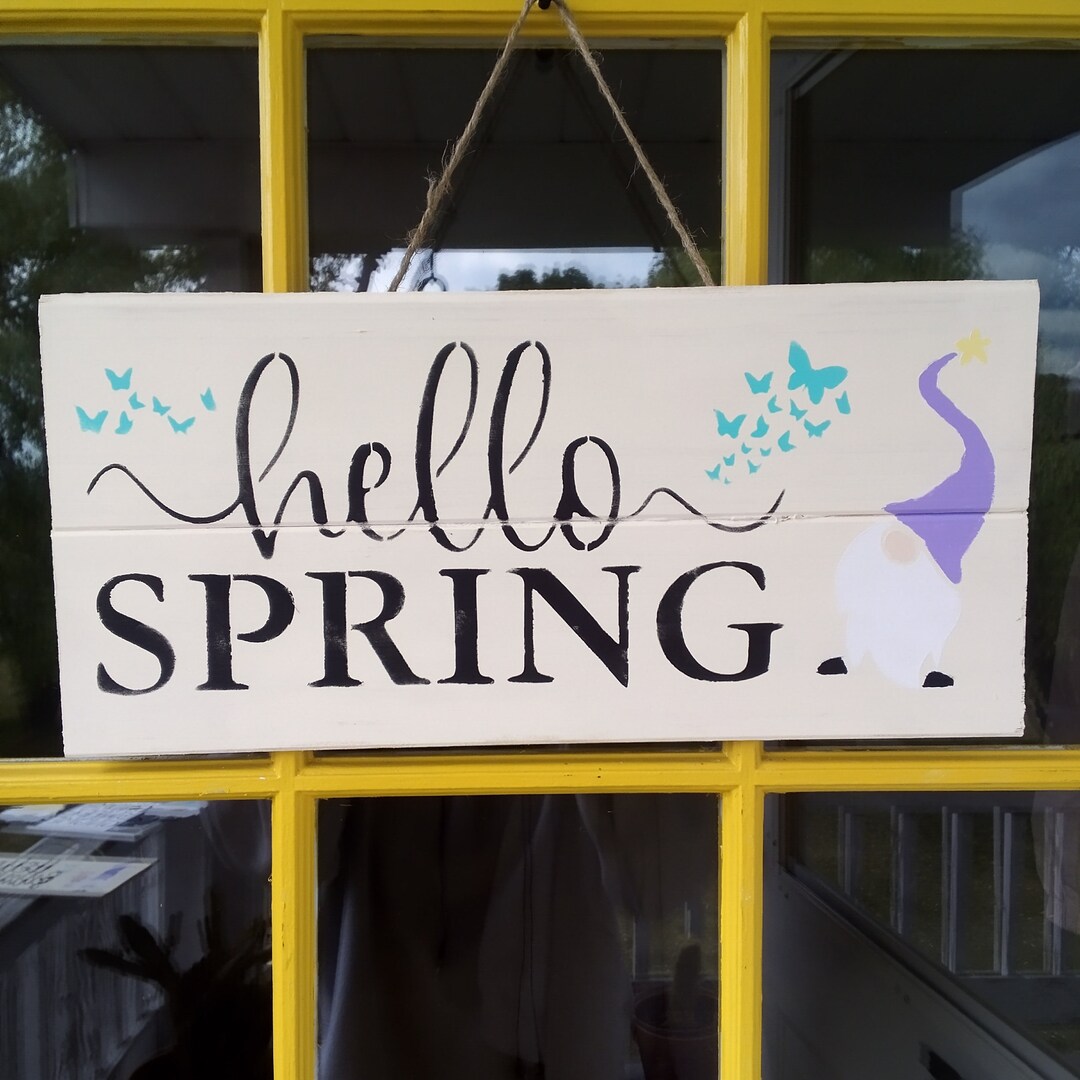 Hello Spring Gnome Sign - Etsy