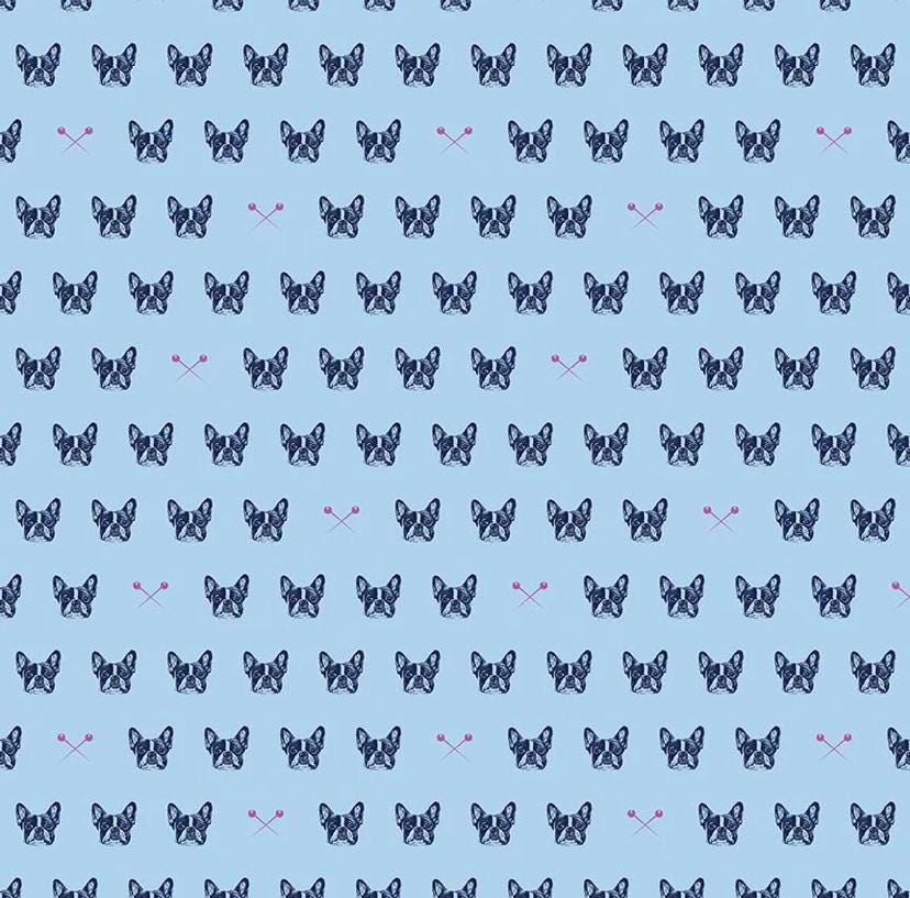Riley Blake Designs - Edie French Bulldog Blue Carolina 2017. Quilting Cotton.