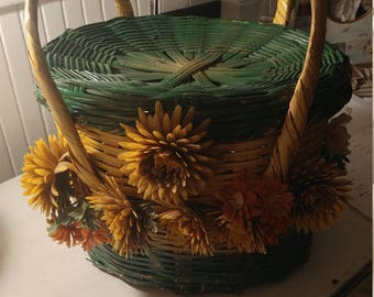 Vintage Hand-Made Handled Lidded Basket