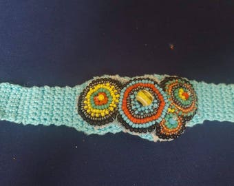 Crochet Bracelet with embroidery in beads and