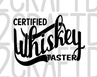 Könnte beinhalten: Schwarz-weißes Grafikdesign mit dem Text "Certified Whiskey Taster" in einer stilisierten Schriftart.