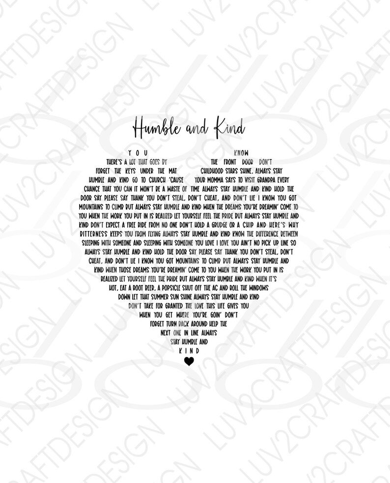 SVG/PNG/DXF/Jpg Tim Mcgraw Humble and Kind Lyrics in the Etsy
