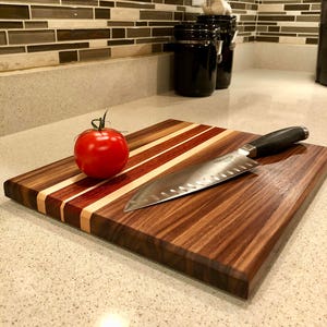 Handmade wood cutting board: black walnut, sugar maple, and jatoba for chefs and home cooks, gift for housewarming, weddings, holidays