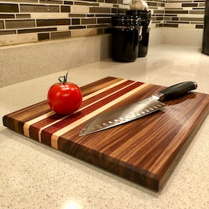 Handmade wood cutting board: black walnut, sugar maple, and jatoba for chefs and home cooks, gift for housewarming, weddings, holidays