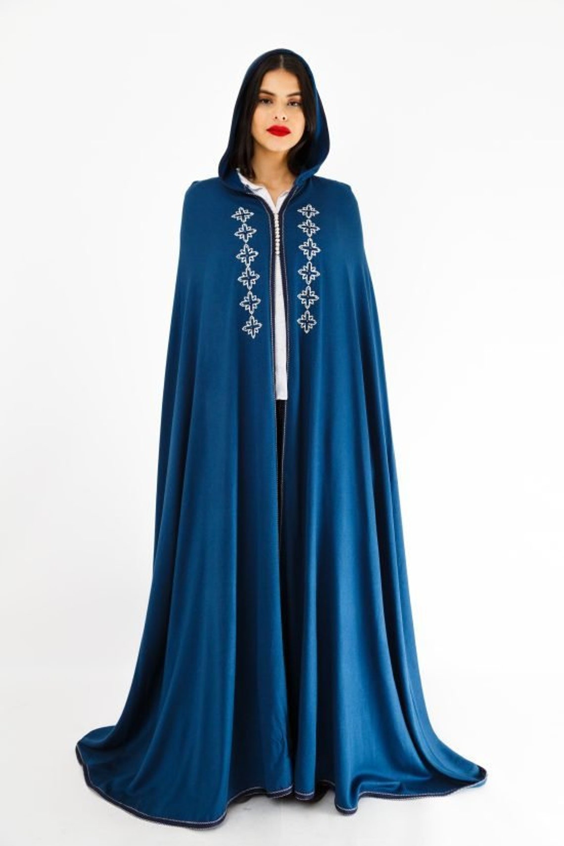 Navy Blue Hooded Cloak Cape Women’s embroidered cape | Etsy