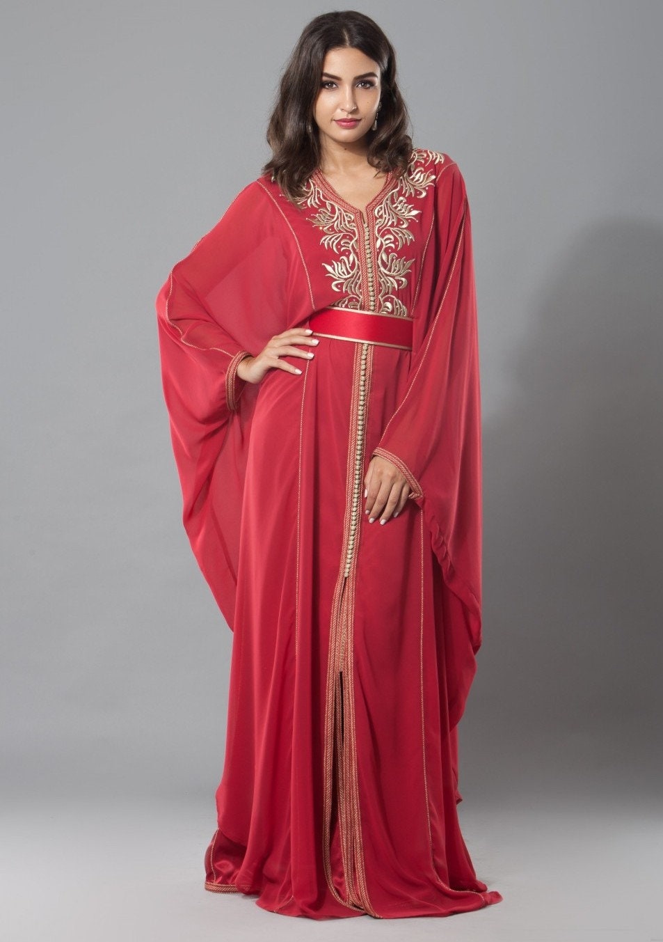 Moroccan Red Gandoura traditional dress elegant moroccan | Etsy