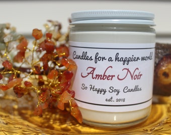 Amber Noir | Amber Noir Candle Scent | Happy Candle | Positive Vibes Candle | Good Energy Candle | Inspire | Soy Candle | Sohappysoycandles