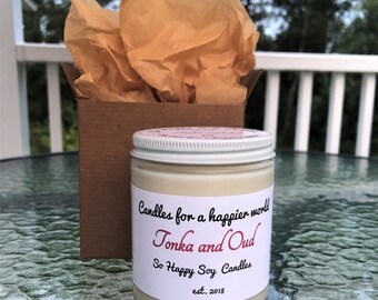 Tonka and Oud | Tonka and Oud Candle Scent | Happy Candle | Positive Vibes Candle | Good Energy Candle | Soy Candle | Sohappysoycandles