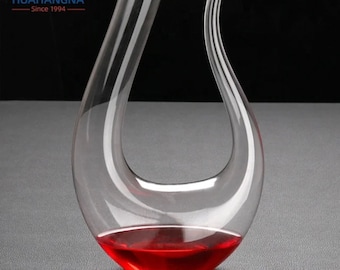 Rotwein Karaffe 1.4L Modernes Kristallglas U-förmiges Horn Design Wein Dekanter Vintage Luxuriöse Weinflasche Barware Geburtstagsgeschenk Geschenk