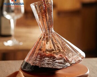 Tumbler wine decanter with wood tray hand blown crystal glass wine carafe rotating rapid sway 1800ml barware birthday present gift