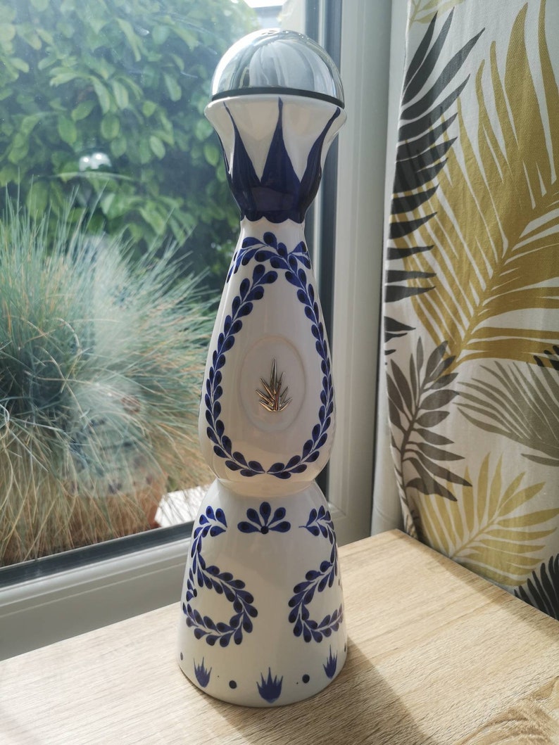 Bouteille de tequila azul Clase reposado no Anejo no don julio faite à la main bleu blanc comme du verre carafe décorative carafe cadeau de Noël image 2