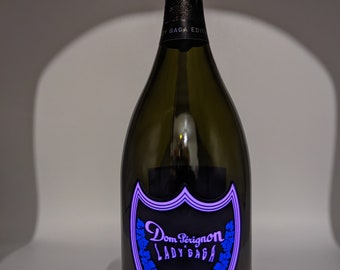 Dom Perignon Champagne Rose Lady Gaga Ausgabe 2008 Vintage Leuchtende aufleuchtende LED-Lampen-Flasche Seltene Anzeige Dekorative Flasche 750ml leer