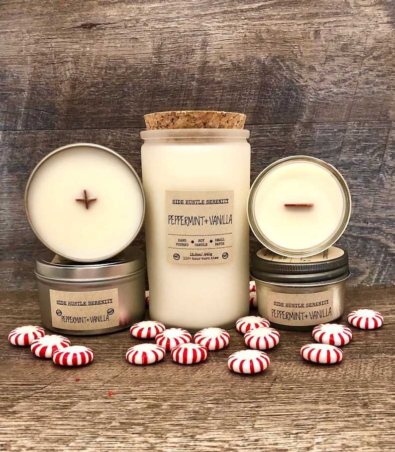 Peppermint Vanilla Scented Soy Candle 15.5oz Frosted Glass Etsy