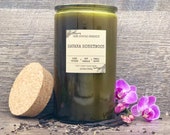 HAVANA HONEYMOON Scented Soy Candle 15.5oz Vintage Green Jar w Cork Wood Wick Cuban Candle Tobacco Leaf Candle Tropical Floral