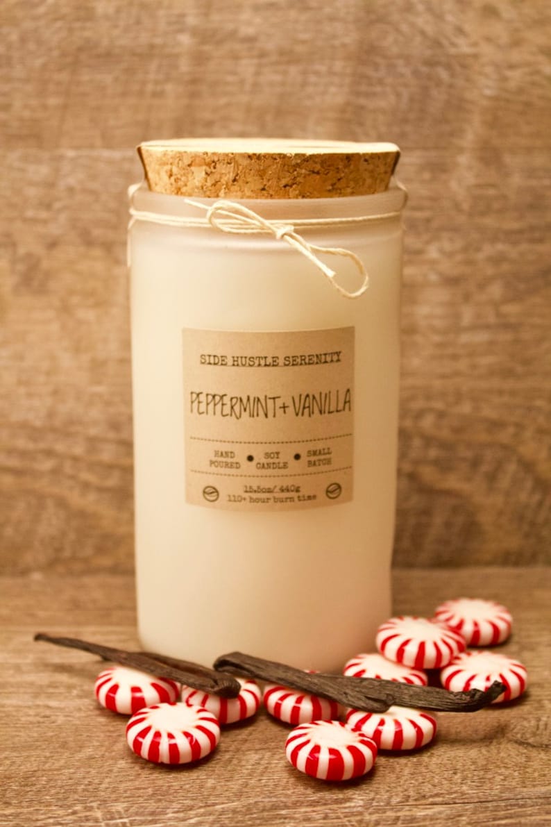 Peppermint Vanilla Scented Soy Candle 3.5oz Candle Jar Etsy