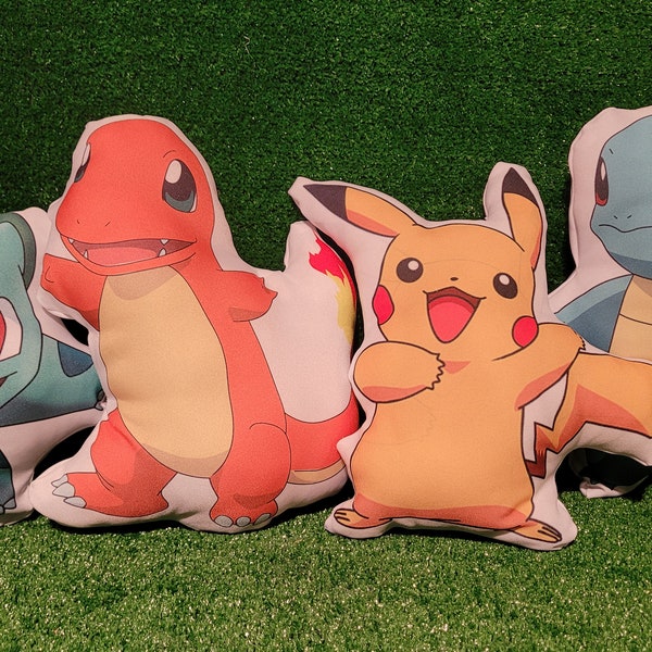 Animal Plush Pillow Set ;Inspired by Pokemon  Pikachu, Charmander, Squirtle & Bulbasuar