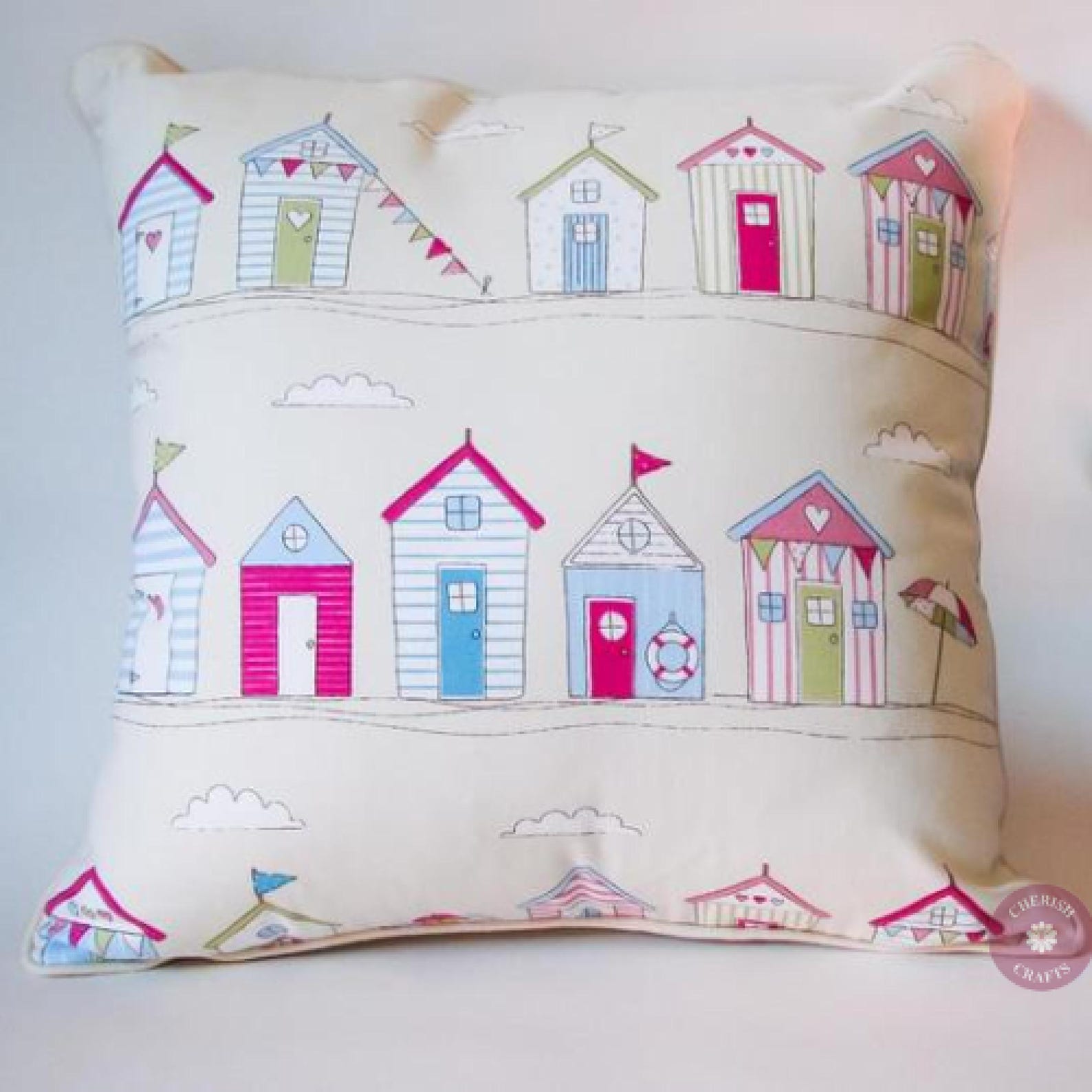 Daydream Beach Huts Cushion - Navy