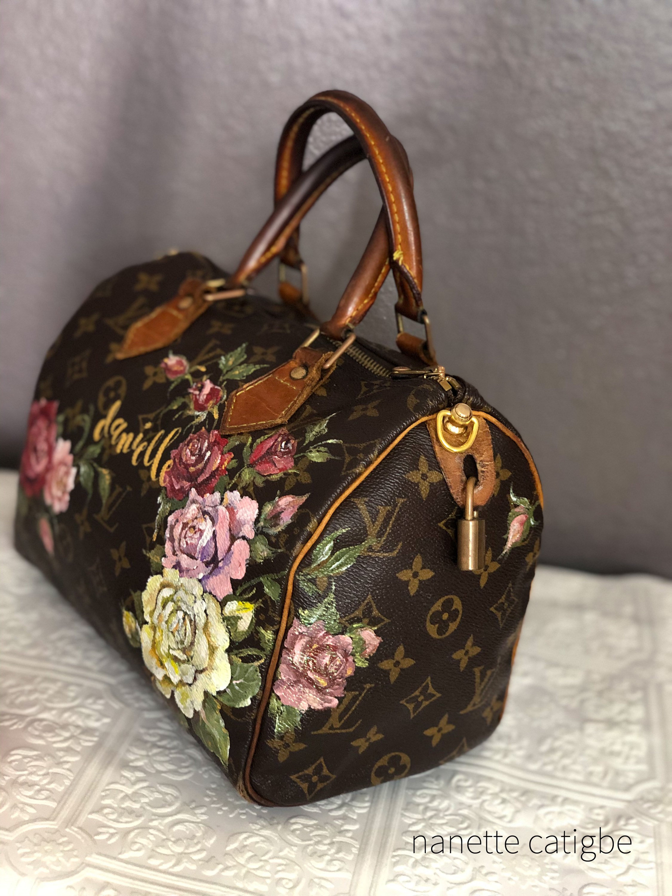 Custom Painting on LV or any branded bag. Louis Vuitton Custom Painted Bag.  PF only. Bag not included- Send in your bag for painting.