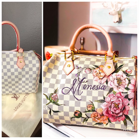 Louis Vuitton Custom Painting by Pinky Lizares  Painted handbag, Fancy  bags, Handpainted bags