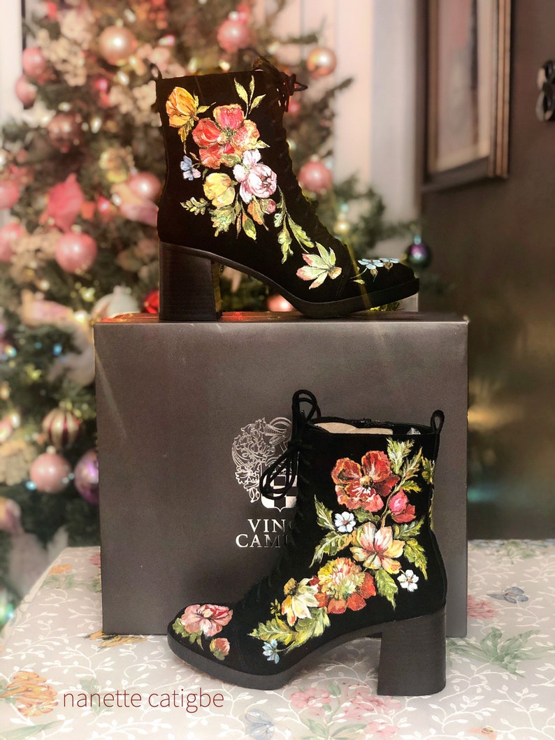 Custom Painting on Boots. Hand Painted Leather Boots Floral Etsy