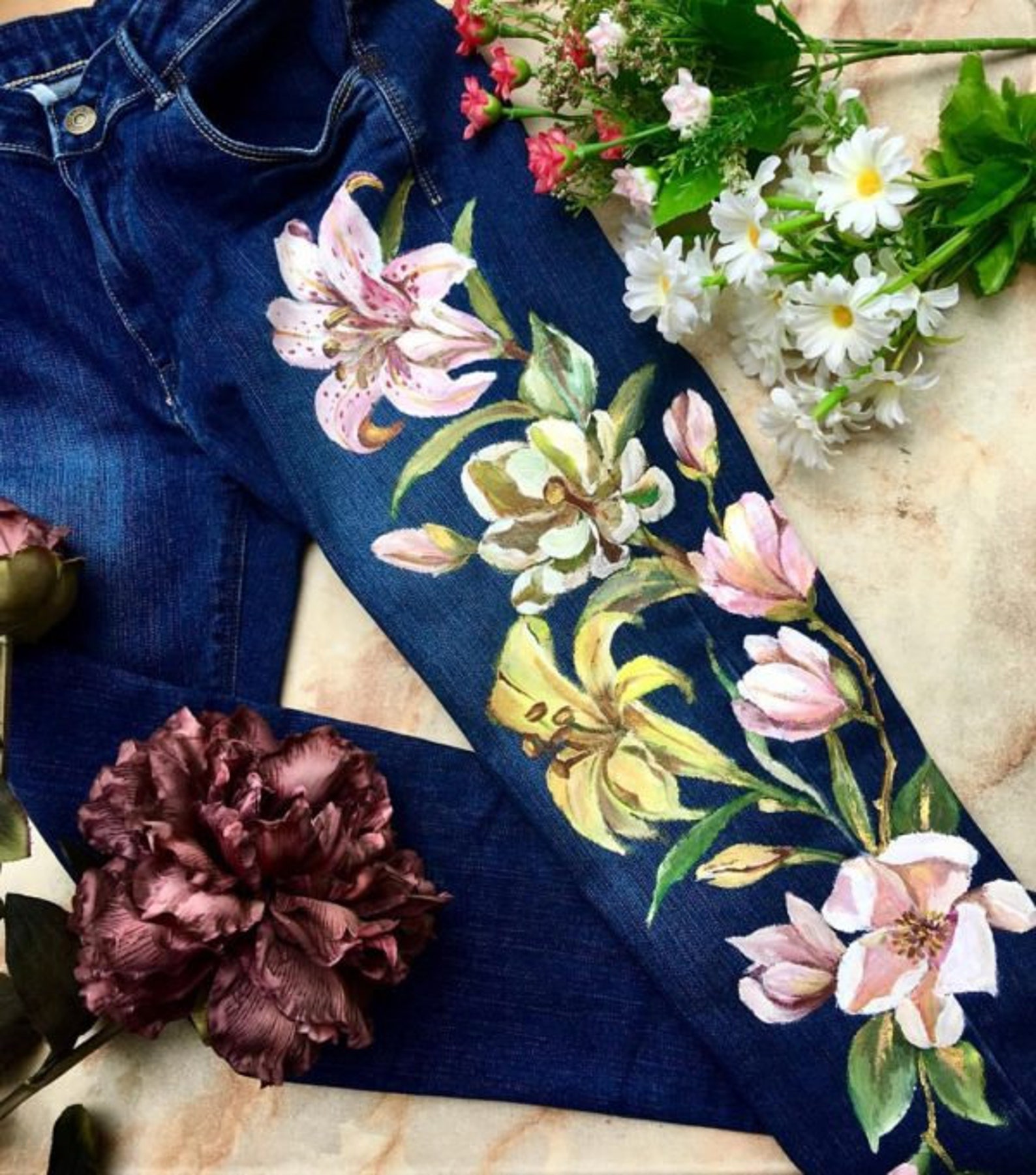 Hand Painted Jeans. Hand Painted Denim Jeans. Hand Painted Etsy