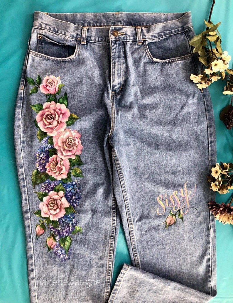 Hand Painted Jeans. Hand Painted Denim Jeans. Hand Painted Etsy