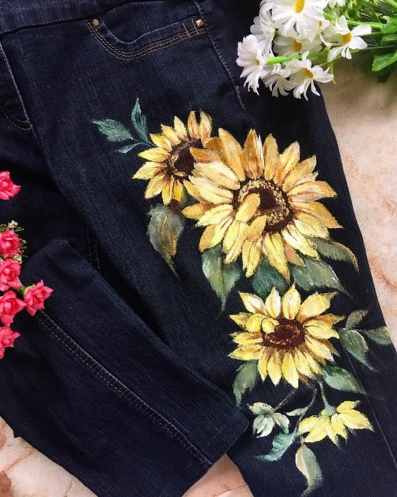 floral painted jeans
