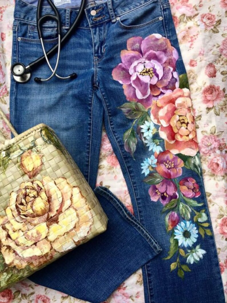 Hand Painted Jeans. Hand Painted Denim Jeans. Hand Painted Etsy