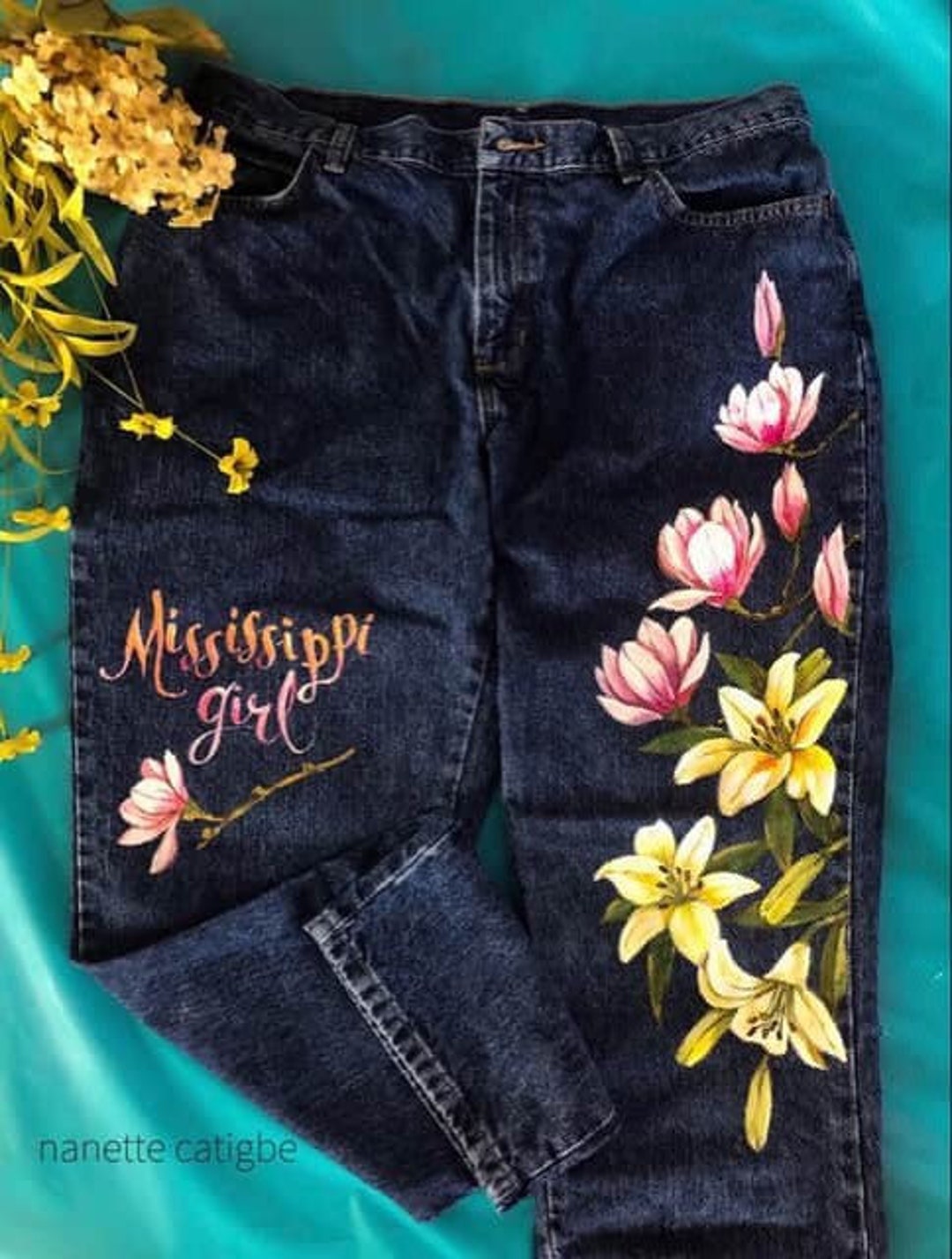 Hand Painted Jeans. Hand Painted Denim Jeans. Hand Painted 