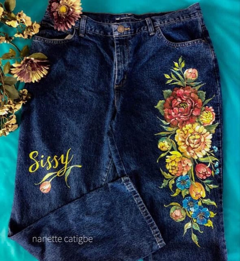 Hand Painted Jeans. Hand Painted Denim Jeans. Hand Painted Etsy