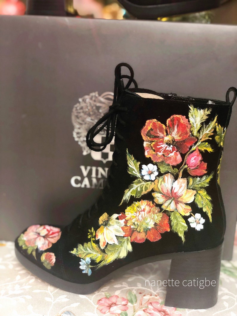 Custom Painting on Boots. Hand Painted Leather Boots Floral Etsy