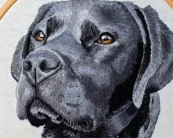 Black Labrador Pet Portrait Personalized Gifts for Pet Lover Pet Loss Memorial Embroidery Dog Art  Commission Custom Wall Art