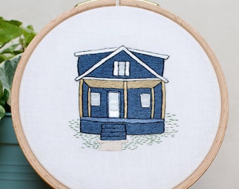 Custom Embroidered House Portrait | Personalized Home Decor Hoop | Hand Stitched Housewarming Gift