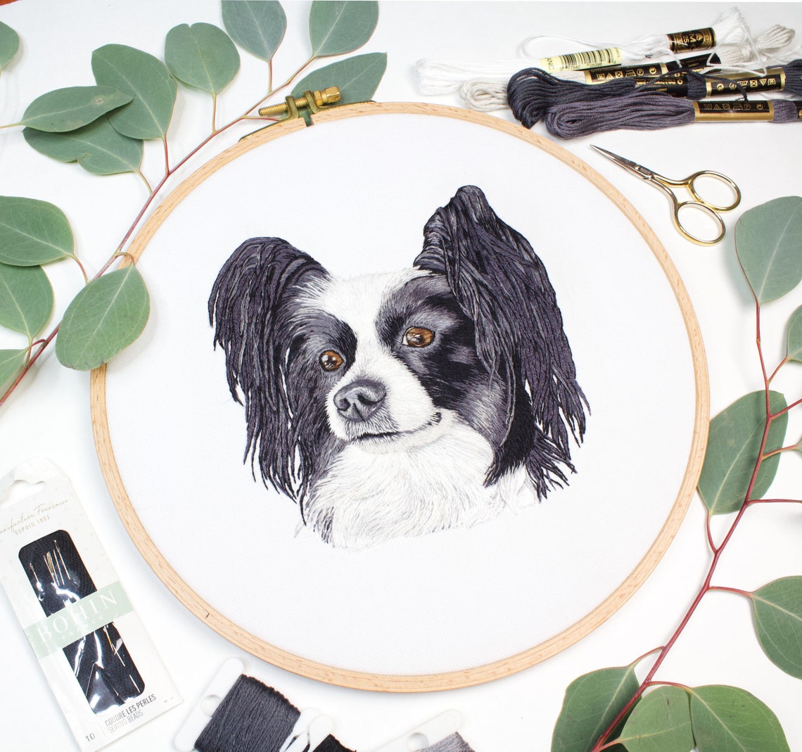 Custom Pet Portrait Embroidery Pet Memorial Embroidery Art Etsy
