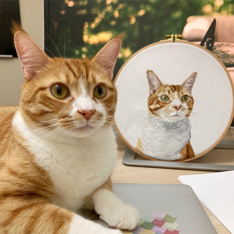 Custom Pet Embroidery Portrait: Personalized Photo Embroidery Hoop Cherished Dog and Cat Memorials, Unique Custom Gifts image 3