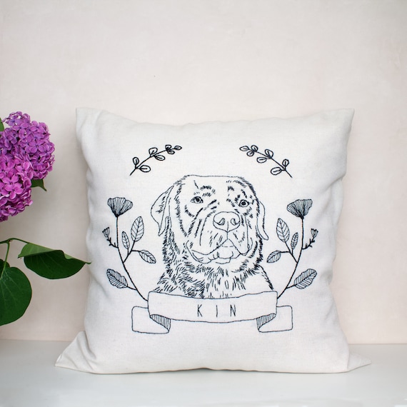 Embroidered Pet Portrait Pillow: Custom Dog & Cat Memorial