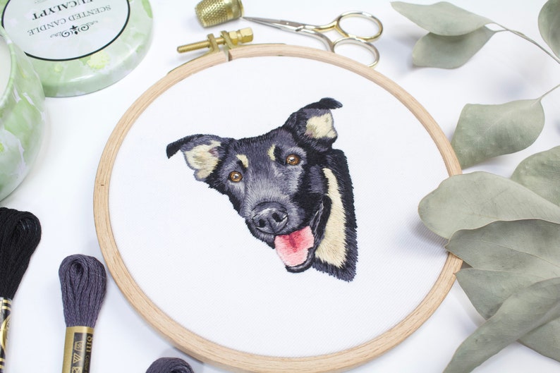 Custom Pet Portrait Embroidery Pet Memorial Embroidery Art Etsy