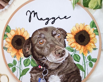 Pet Portrait Embroidery: Personalized Pet Gift for Dog Lover Pet Owner, Custom Hand Embroidery Hoop from Your Photo - Embroidery Art Wall