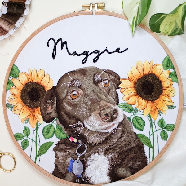 Pet Portrait Embroidery: Personalized Pet Gift for Dog Lover Pet Owner, Custom Hand Embroidery Hoop from Your Photo - Embroidery Art Wall