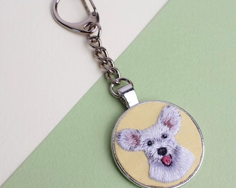 Custom Pet Portrait Keychain | Hand Embroidered Dog or Cat Gift | Personalized Accessory for Pet Lovers